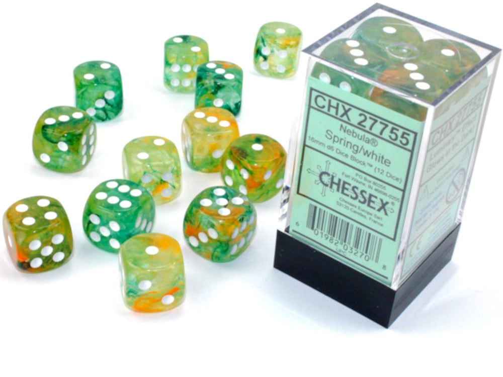 Chessex 16mm D6 Dice Block (12 Count) Nebula Spring/white