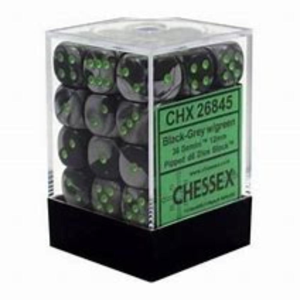 Gemini Black, Green, and Gold Plastic Polyhedral Dice Set