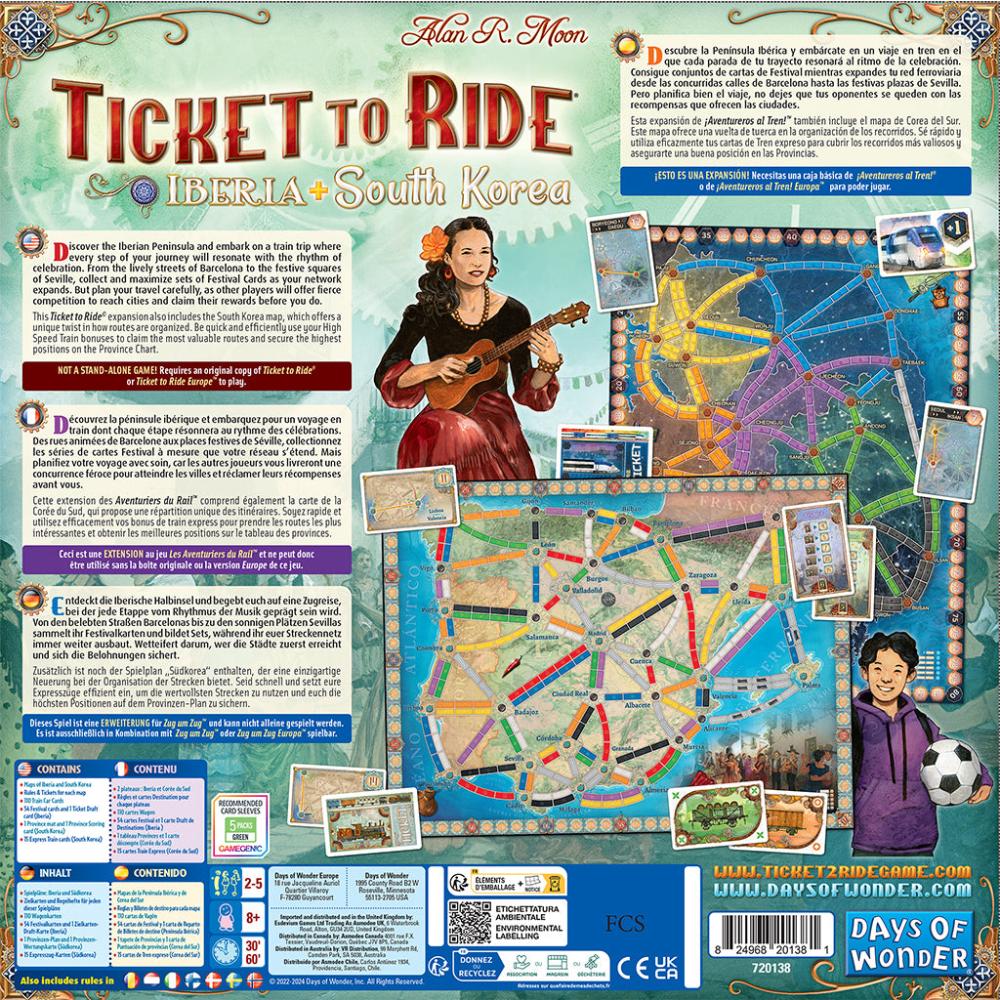 TICKET TO RIDE IBERIA SOUTH KOREA DAYS OF WONDER BOX BACK