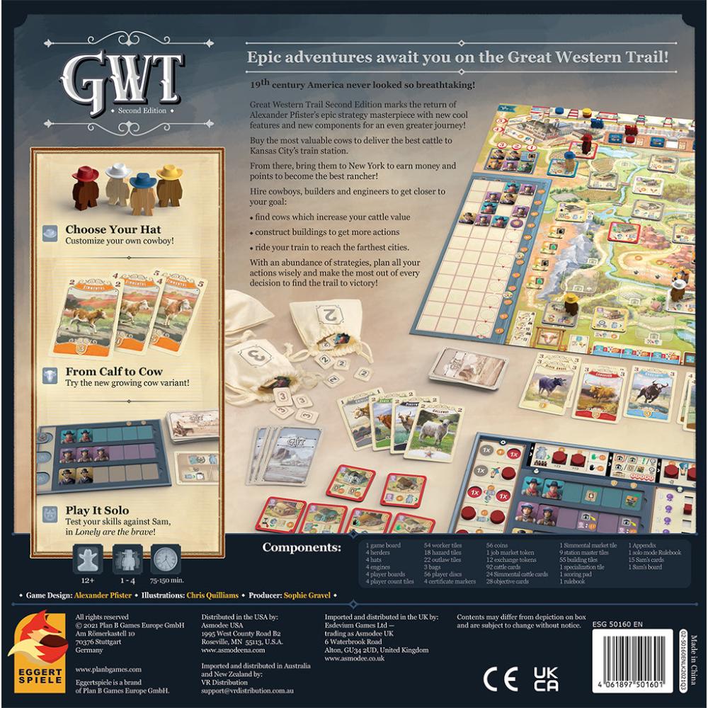 GREAT WESTERN TRAIL SECOND EDITION BOARD GAME BOX BACK