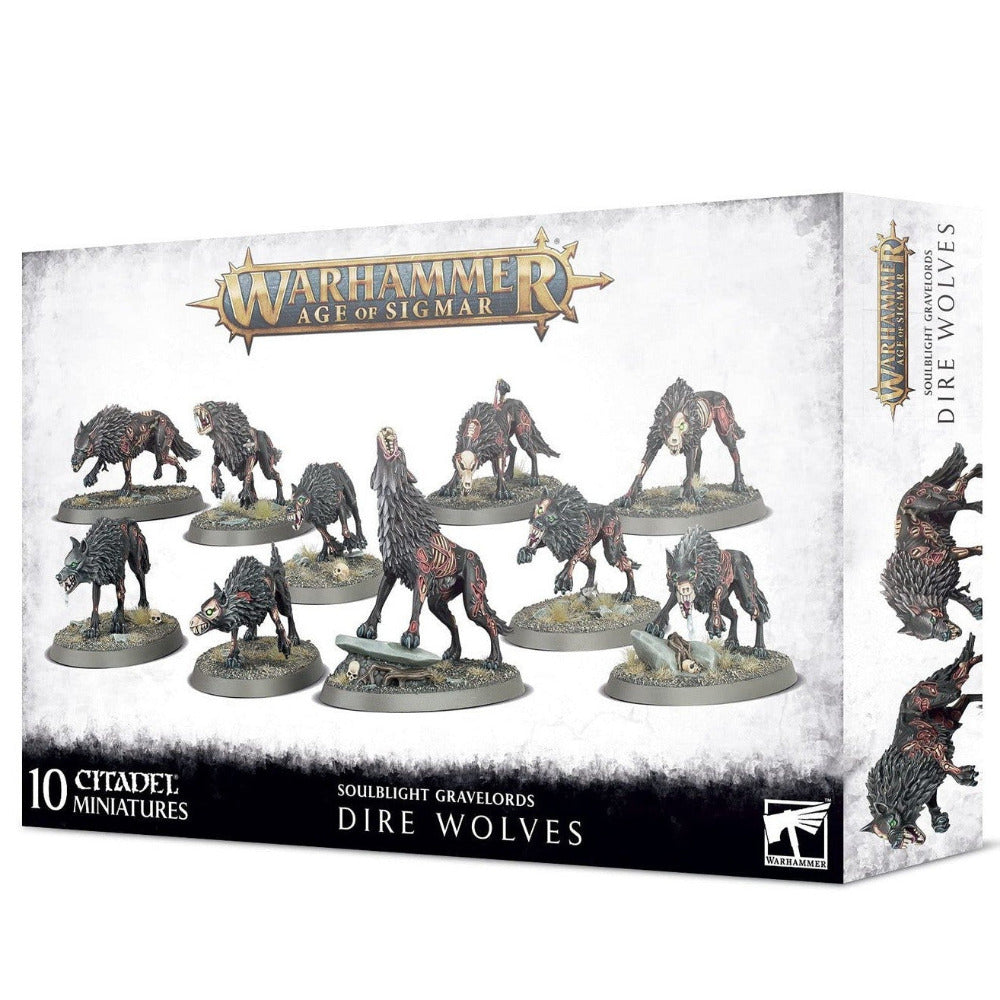 Warhammer Age of Sigmar Dire Wolves miniatures packaging on a white background