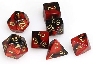 chessex black red gold mini seven set dice