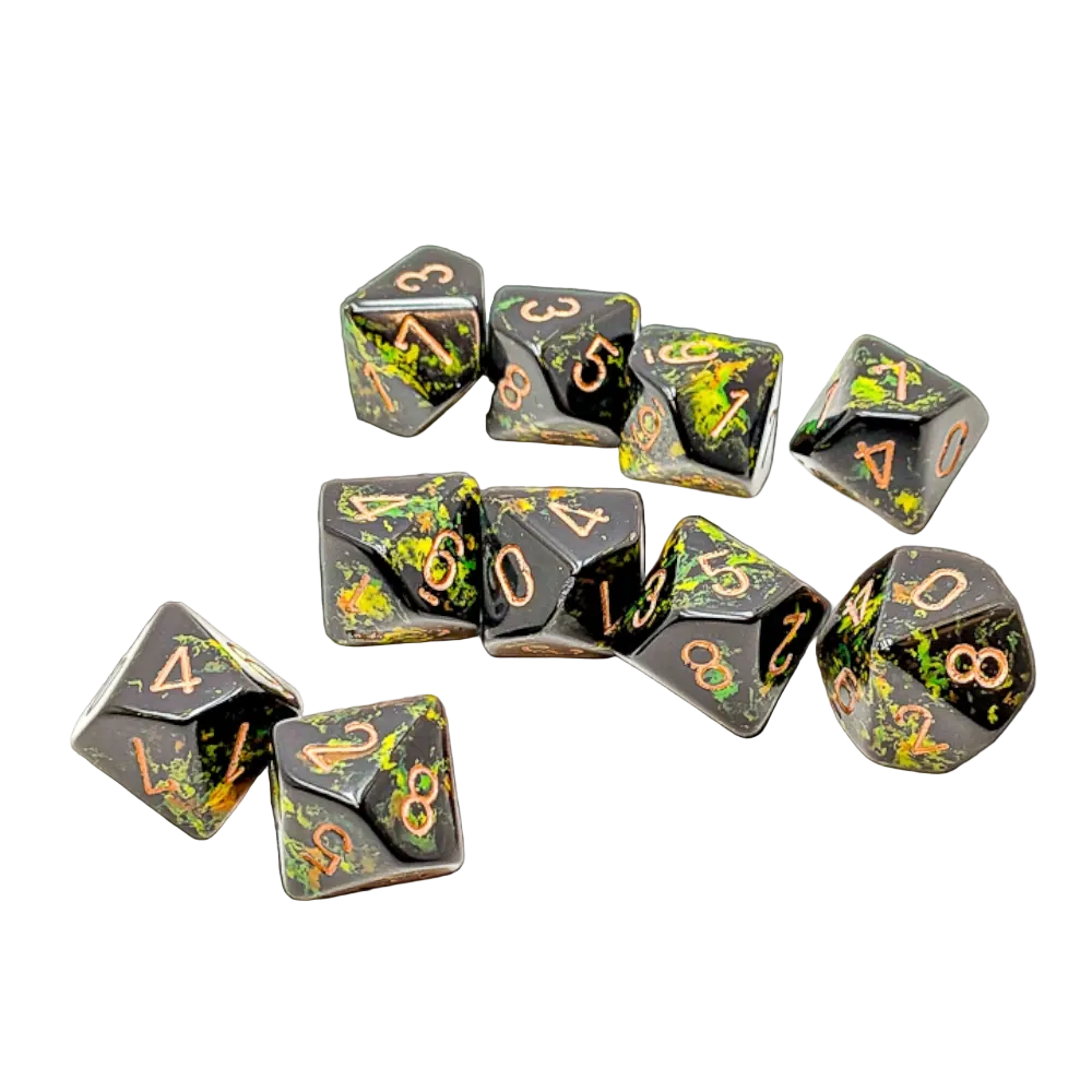 chessex dice d10 deep forest gold black green