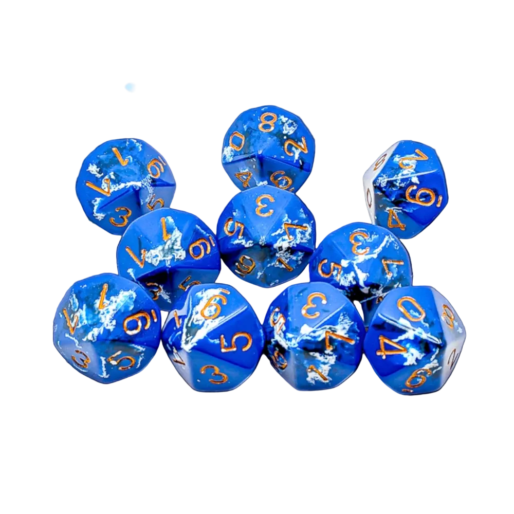 chessex dice d10 brushed wavebreak gold blue white