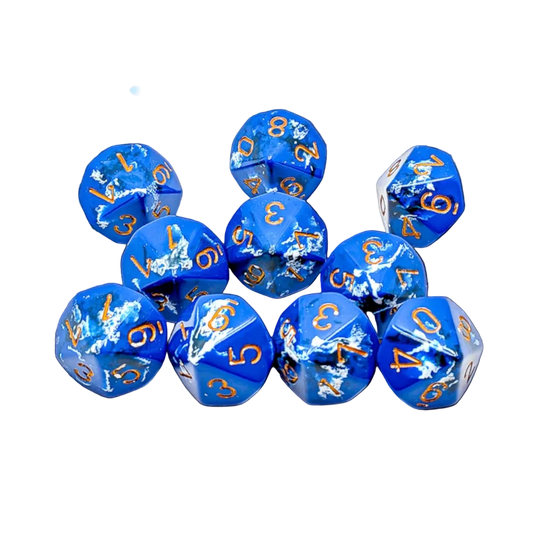 chessex dice d10 brushed wavebreak gold blue white
