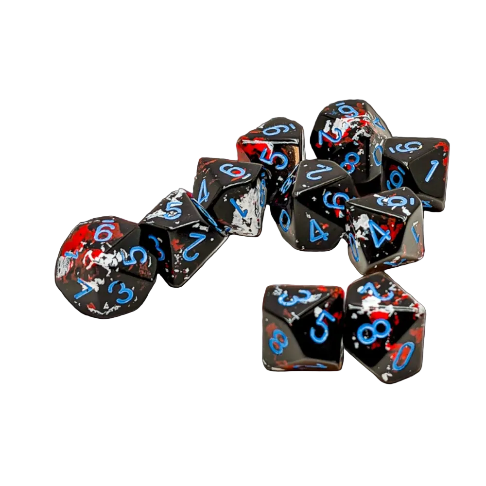 chessex dice d10 dark side blue black red white