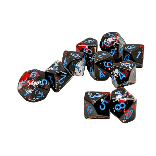 chessex dice d10 dark side blue black red white