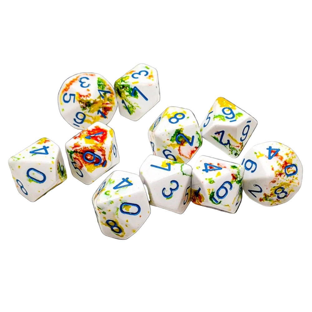 chessex dice breezy blue white d10 brushed green