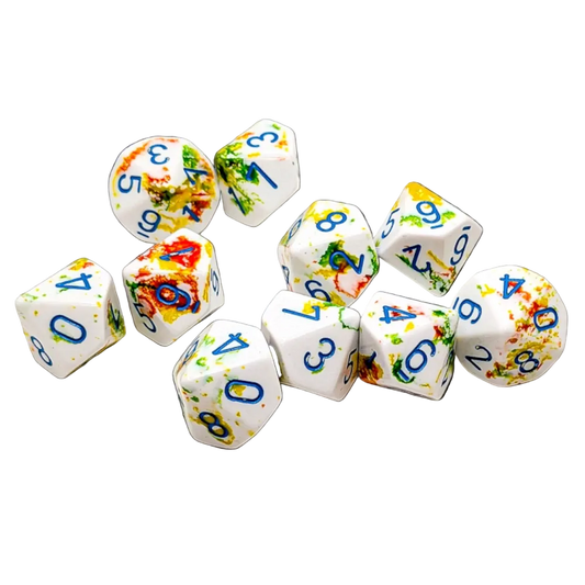 chessex dice breezy blue white d10 brushed green