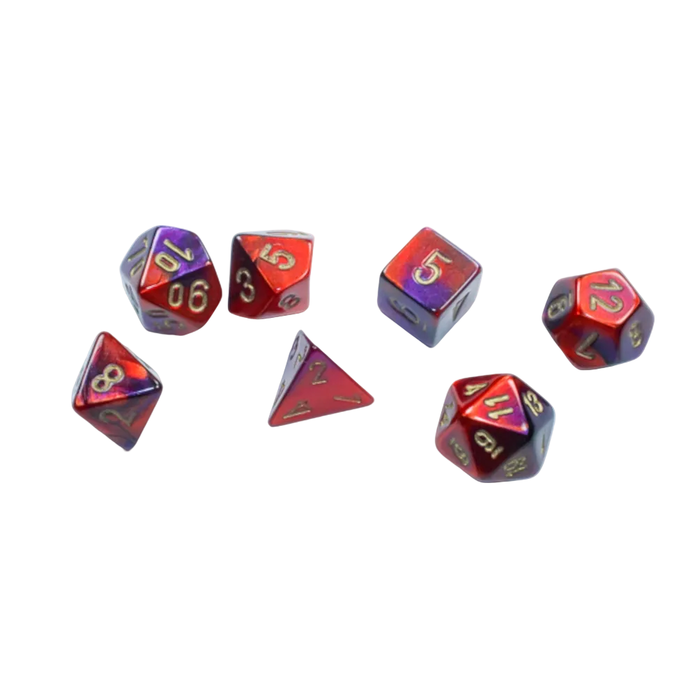 chessex mini gemini purple red gold