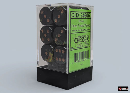 Chessex 16mm D6 Dice Block (12 Count) Brush Deep Forest/Gold