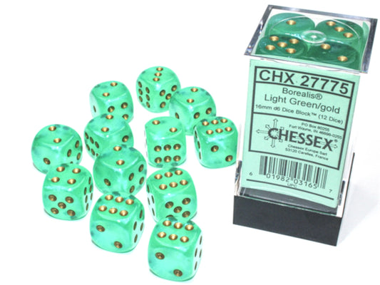 chessex borealis light green gold dice