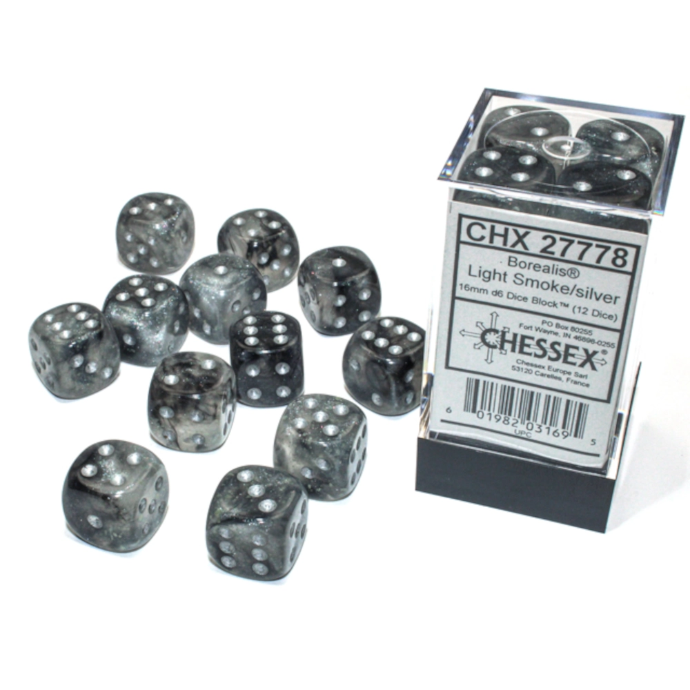chessex borealis light smoke silver dice black grey