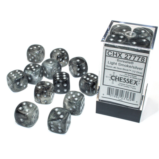 chessex borealis light smoke silver dice black grey