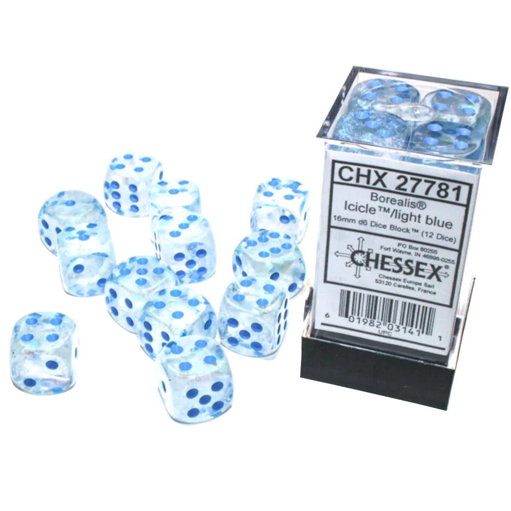 chessex borealis icicle light blue clear glitter