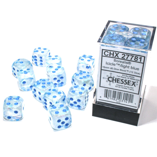 chessex borealis icicle light blue clear glitter