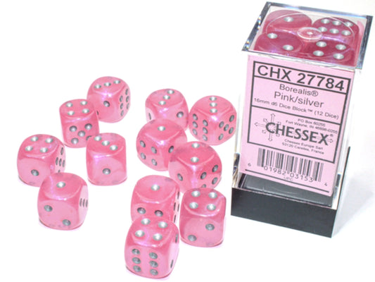 chessex borealis pink silver dice block