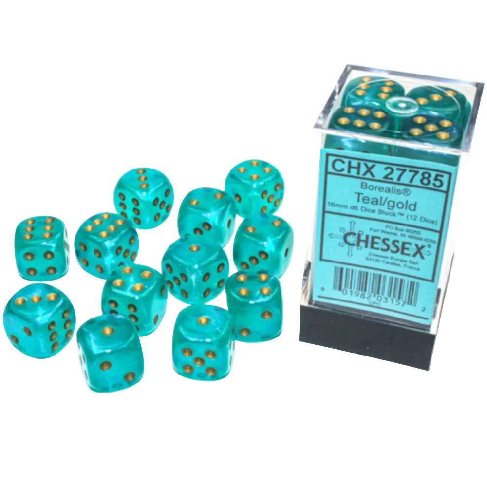 borealis teal gold dice block chessex