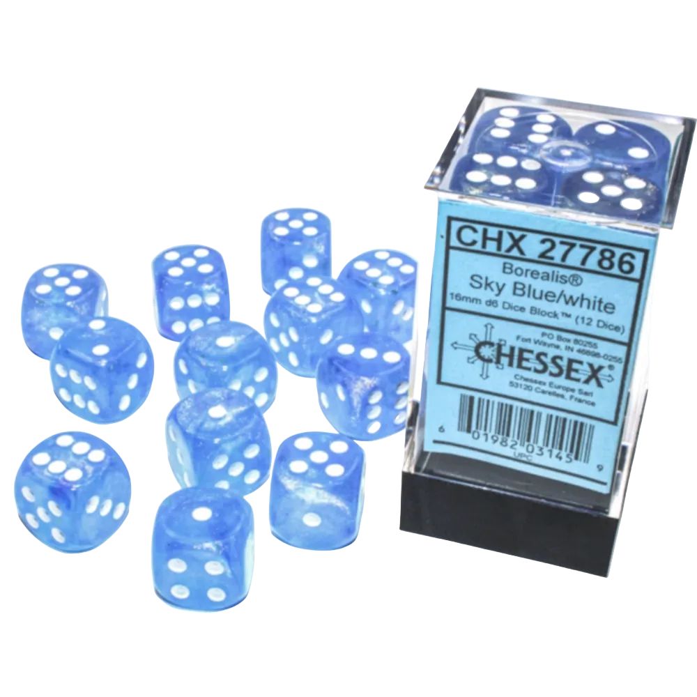chessex borealis sky blue white dice