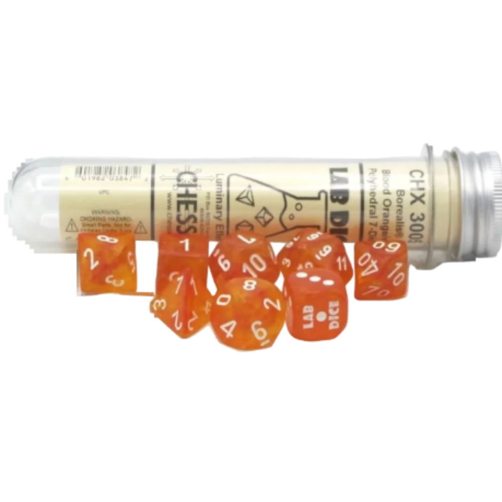 chessex dice lab blood orange white borealis
