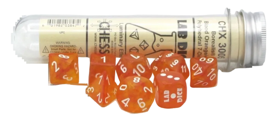 chessex dice lab blood orange white borealis