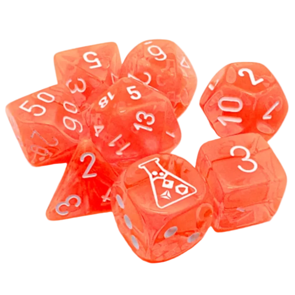translucent neon orange white 7 die set