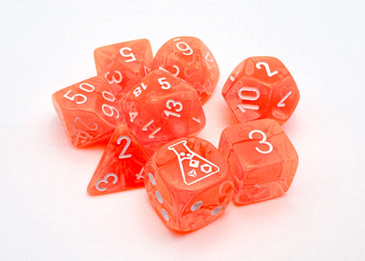 translucent neon orange white 7 die set