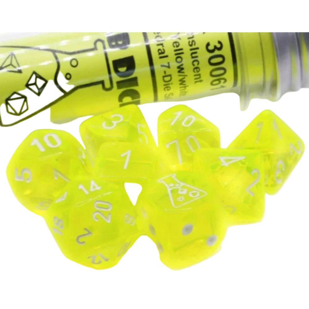 neon yellow dice lab chessex translucent d20