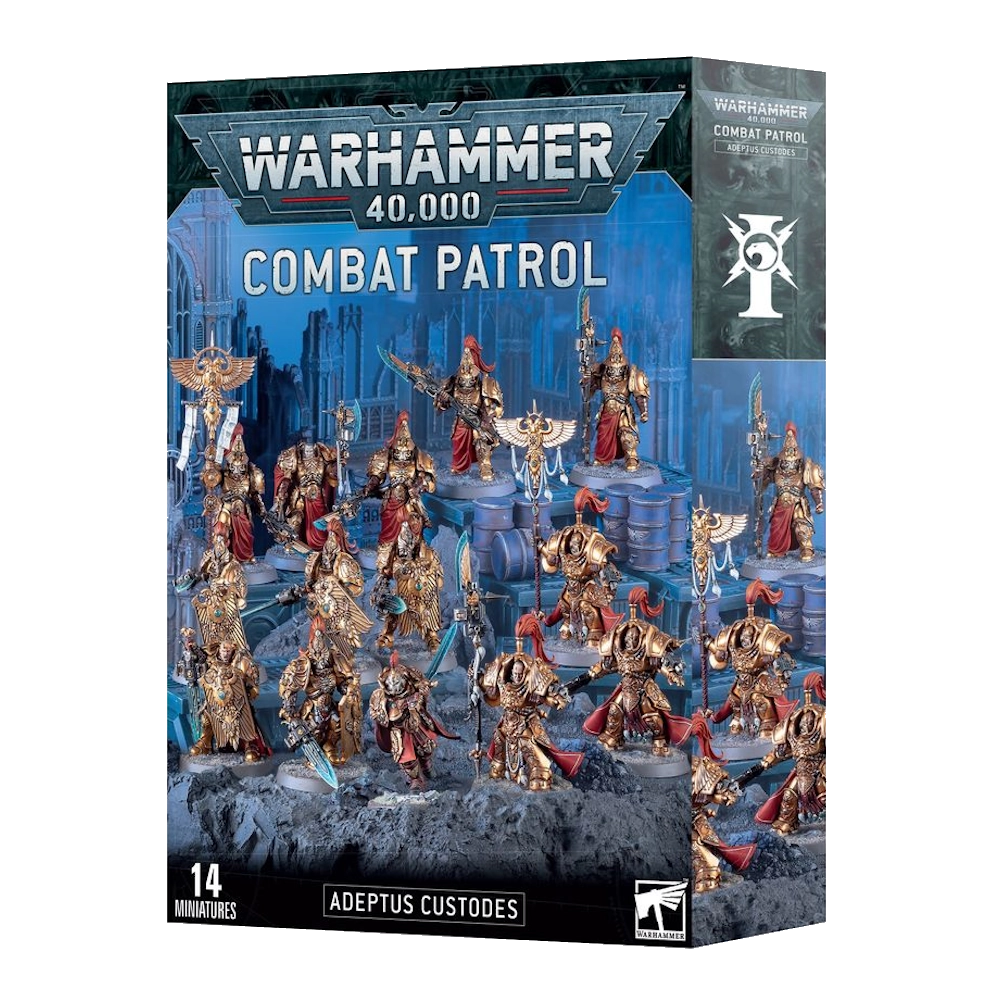 Warhammer 40,000 Combat Patrol game box with miniatures on a white background