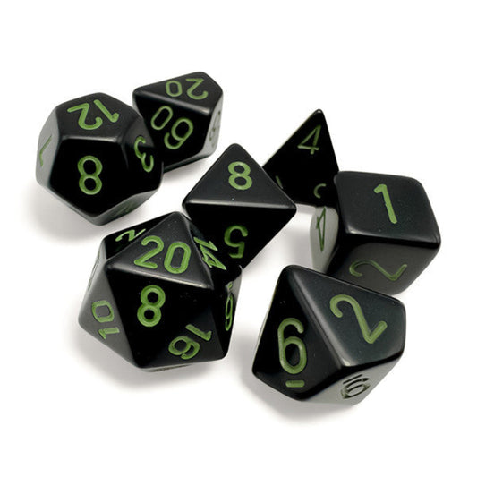 chessex opaque black green seven dice set