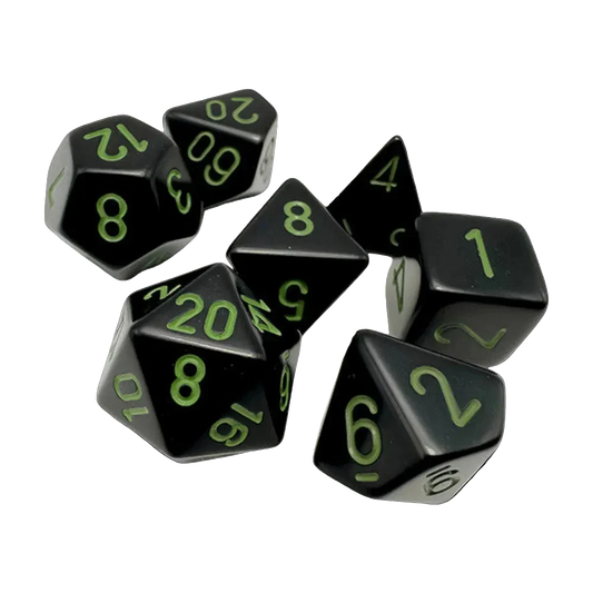 chessex opaque black green seven dice set