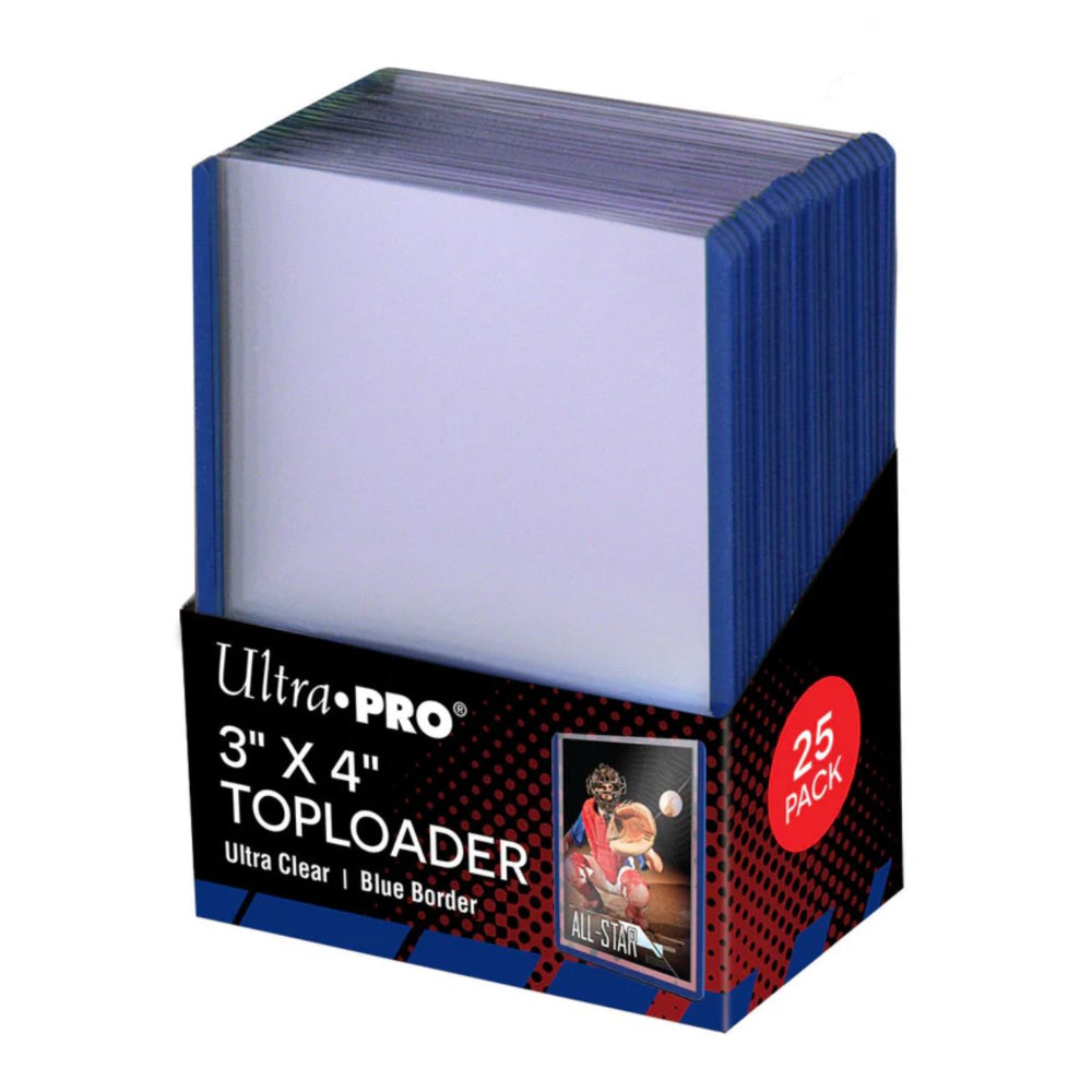blue border white toploader ultra clear card sleeves