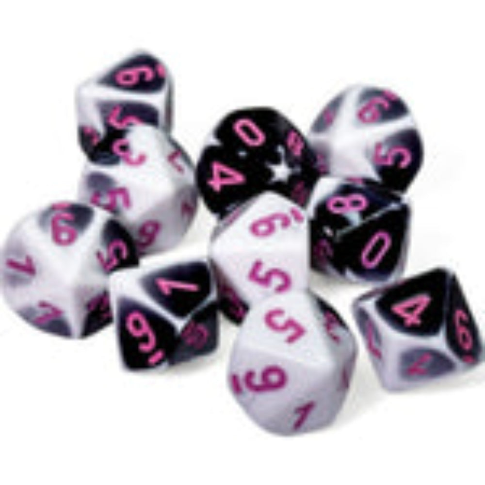 chessex black white pink polyhedral dice set 