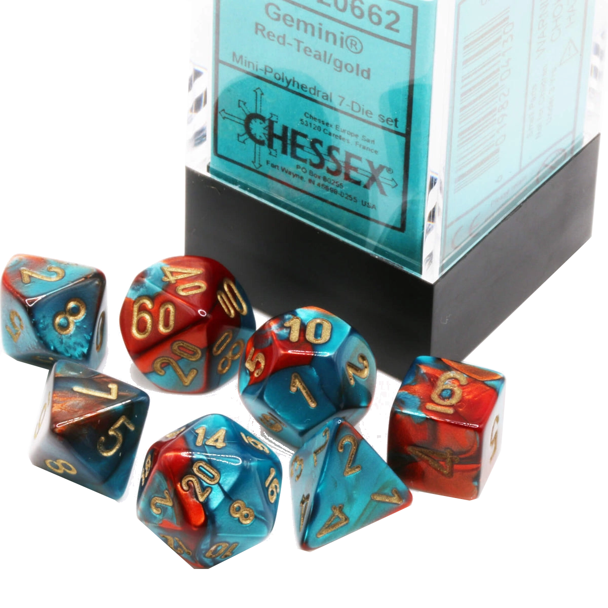 chessex red teal gold dice gemini