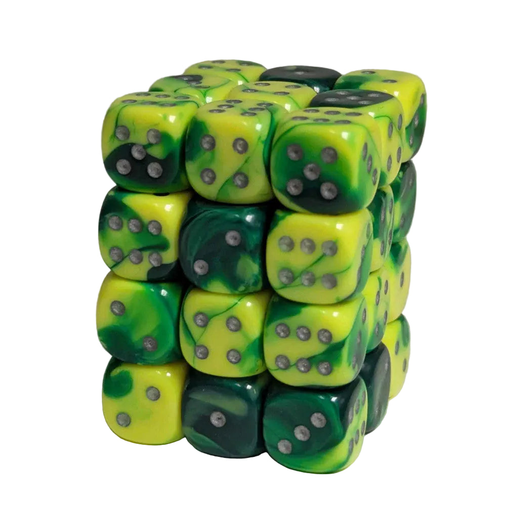 chessex dice block green yellow silver