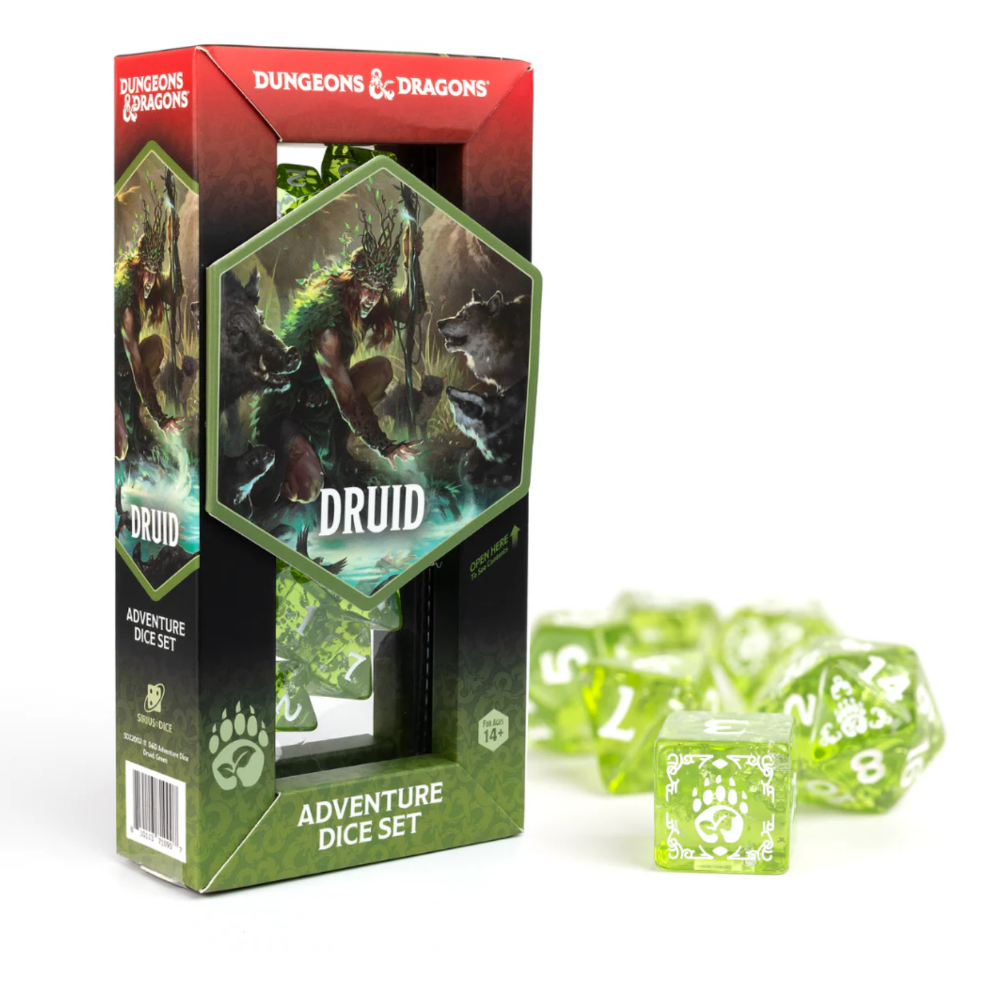 dungeons dragons adventure dice set druid green silver