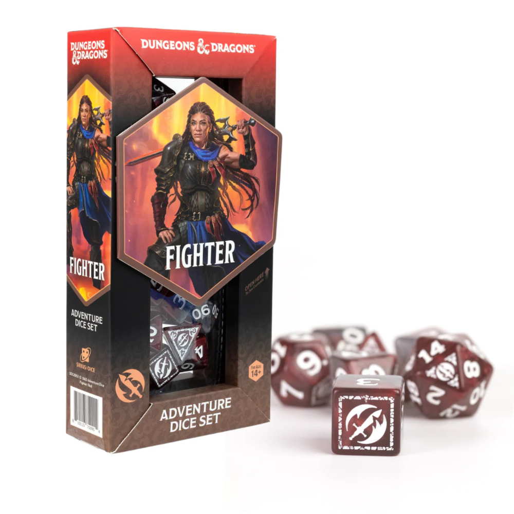 dungeons dragons adventure dice set fighter red silver