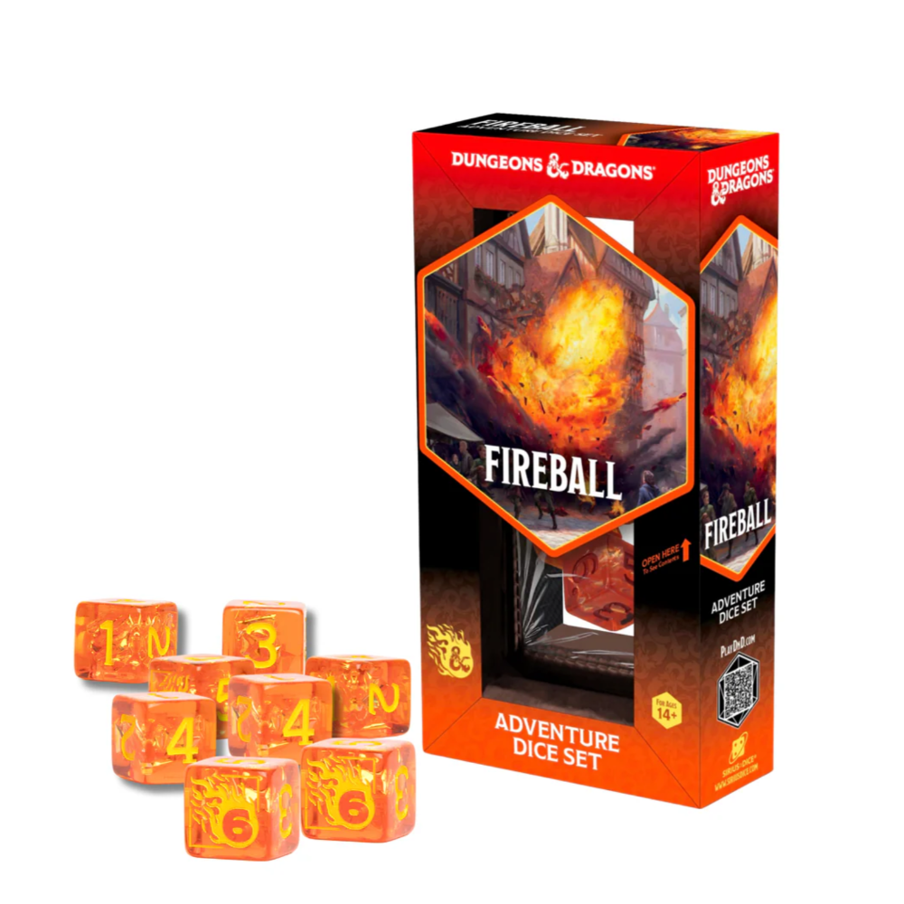 dungeons dragons adventure dice set fireball orange