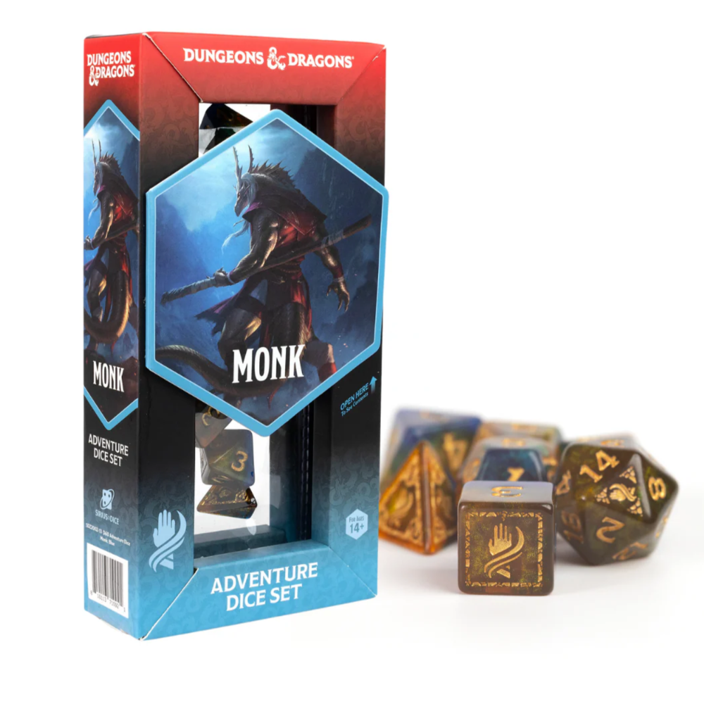 dungeons dragons adventure dice set monk blue gold