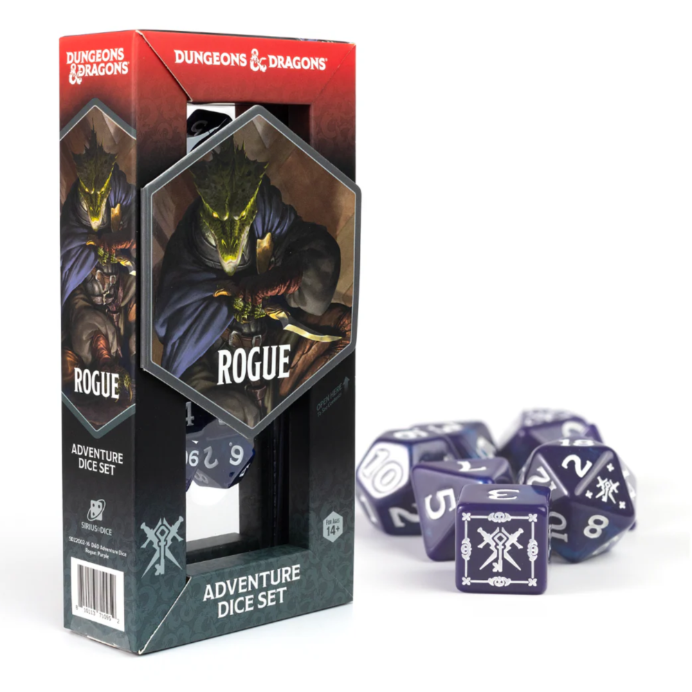 dungeons dragons adventure dice set rogue purple 