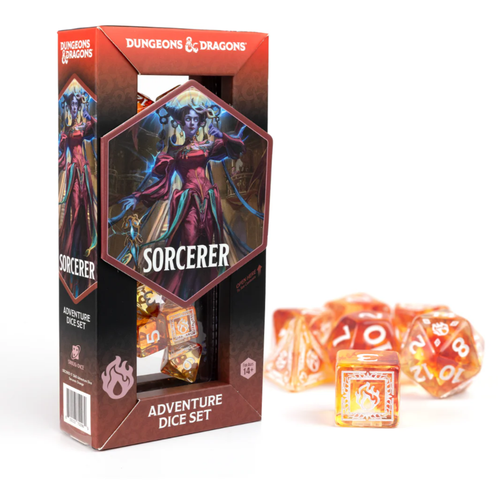 dungeons dragons adventure dice set sorcerer orange red