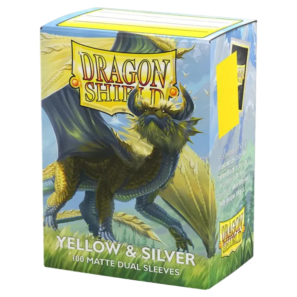 dragon shield yellow silver dual matte sleeve from arcane tinmen
