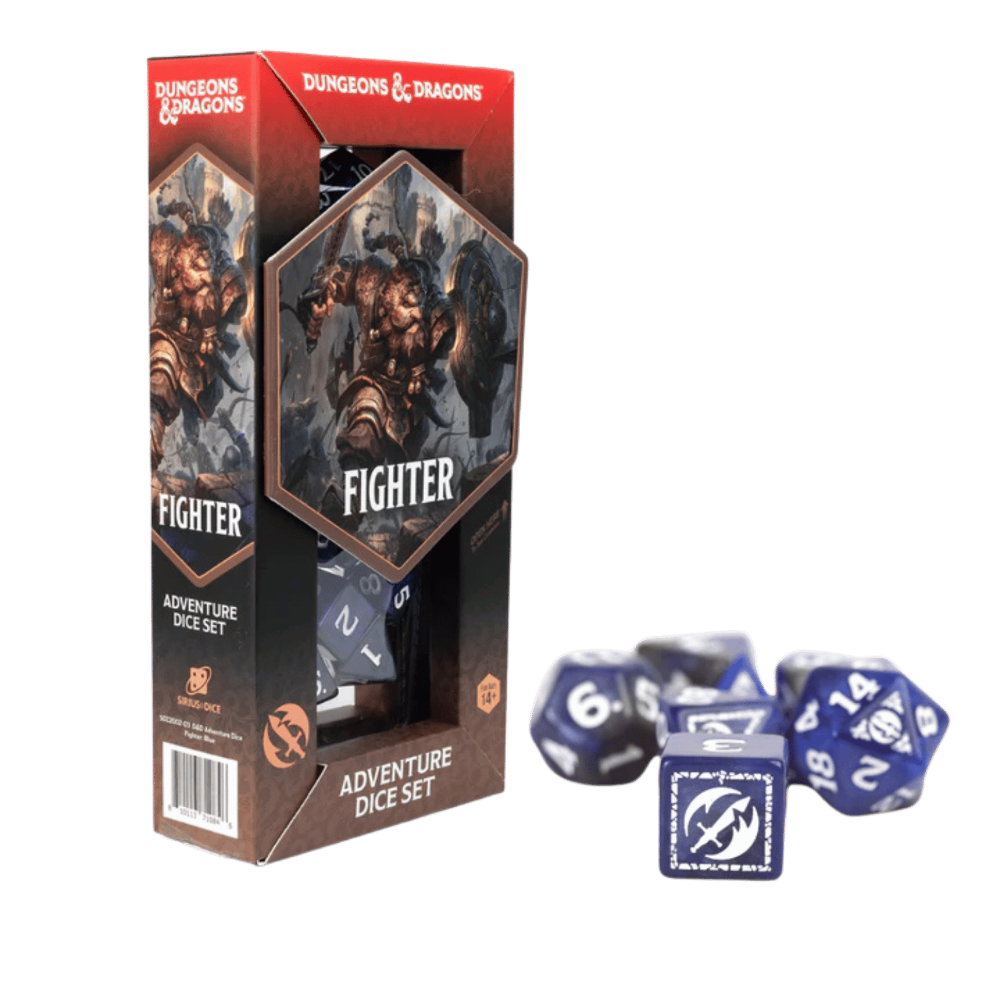dungeons dragons fighter blue dice set