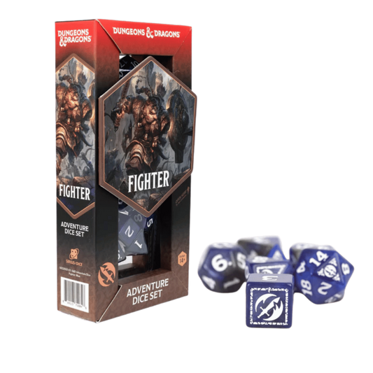 dungeons dragons fighter blue dice set