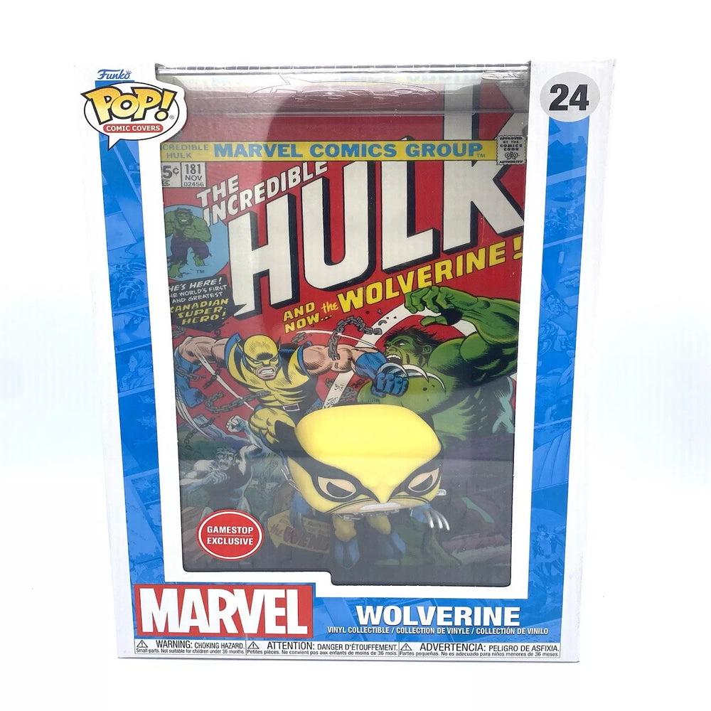 Marvel Wolverine Funko Pop! figure packaging with comic book cover background