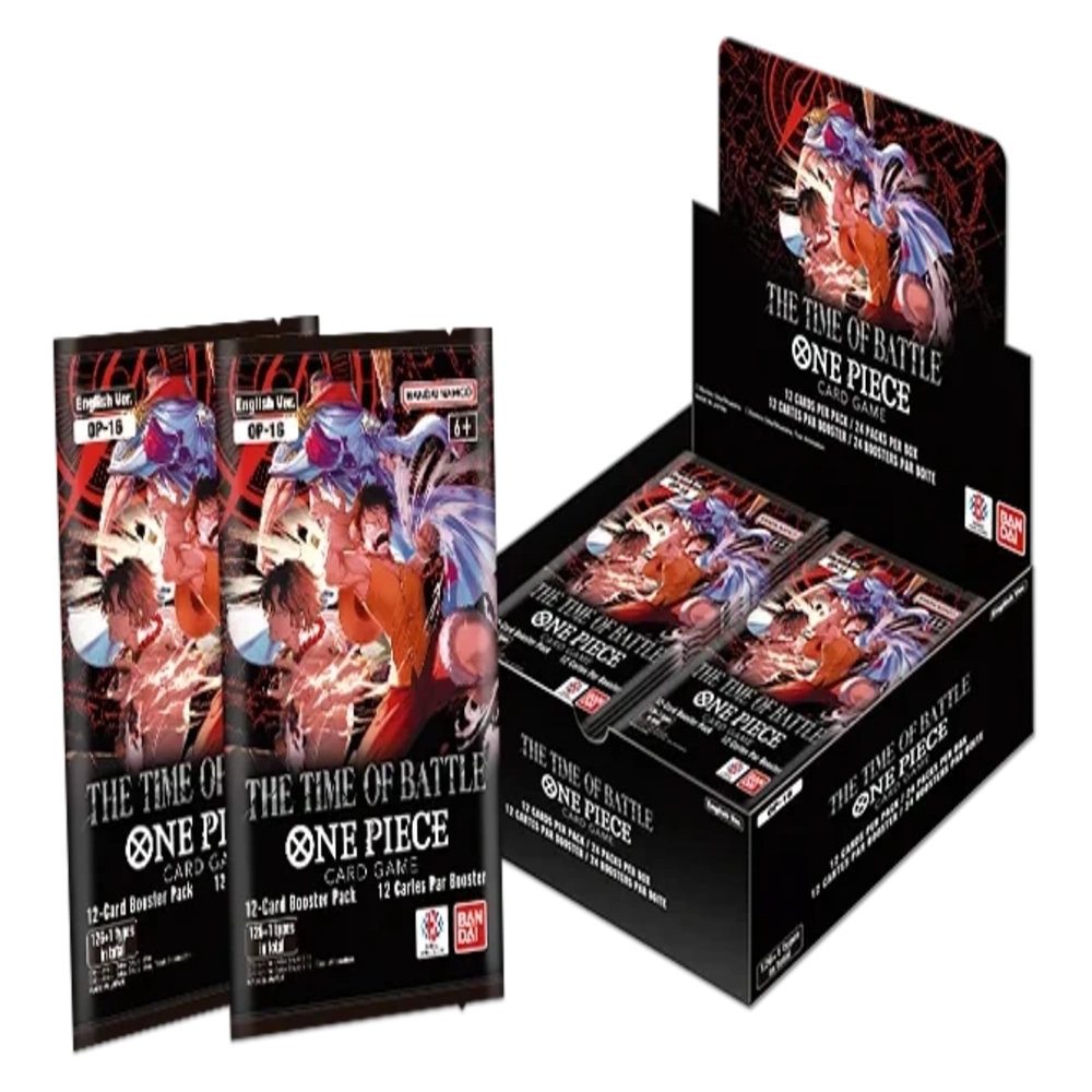 One Piece trading card game packs and box on a white background