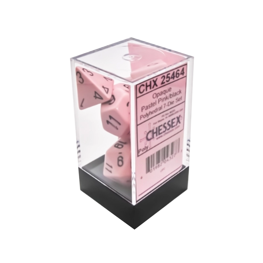 opaque pastel pink black seven dice set