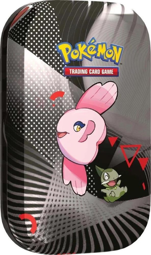 Pokémon Trading Card Game packaging with a pink creature and green creature on a black and gray background.