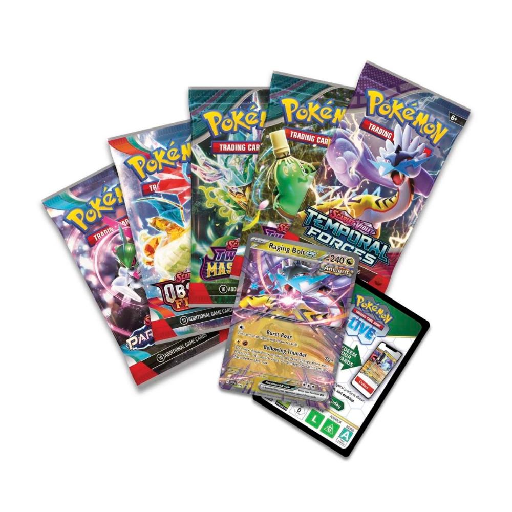 Pokemon Pikachu paradox destinies raging bolt ex tin contents