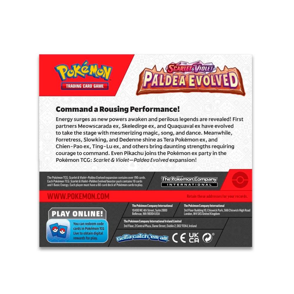 Pokemon trainer scarlet violet paldea evolved booster box back ex